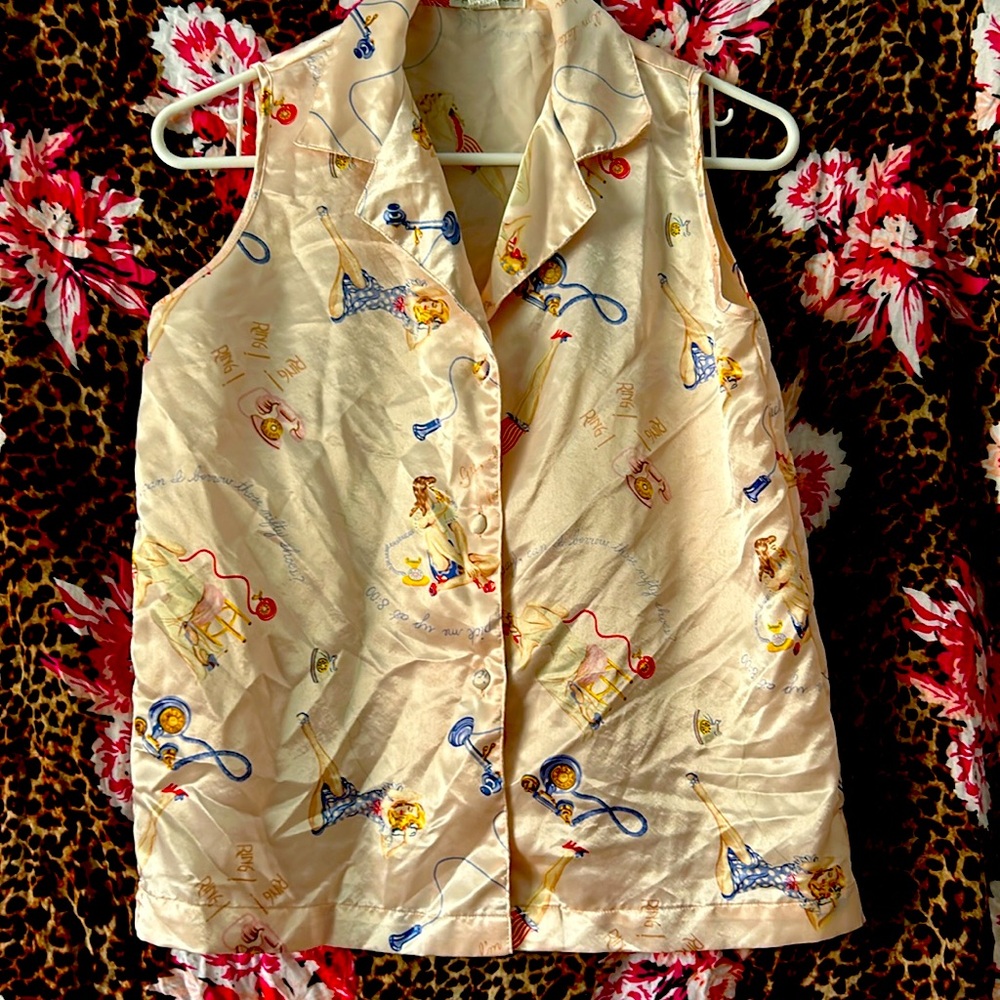 Vintage call girl, pink silk PJs